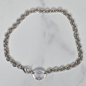 Tiffany & Co. Please Return To Choker Oval Tag Necklace Sterling Silver 15.5"
